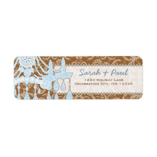 Brown and Blue Chandeliers Return Address Label label