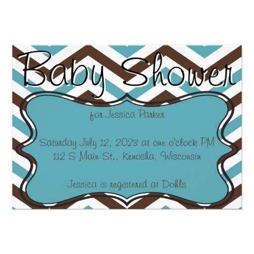 Brown and Blue Chevron Baby Shower Invitations