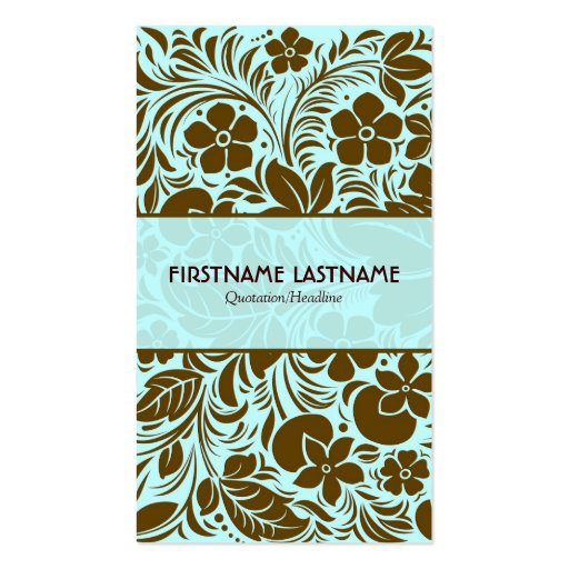 Brown And Blue Retro Floral And Leafs Pattern 2 Business Cards