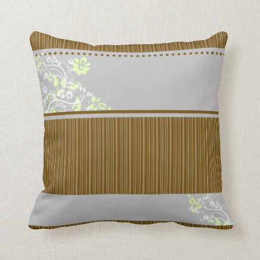 Brown and Blue Striped Floral Print Throw Pillows Zazzle