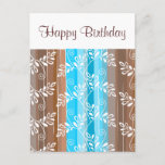 Brown and blue stripes Happy Birthday Postcard