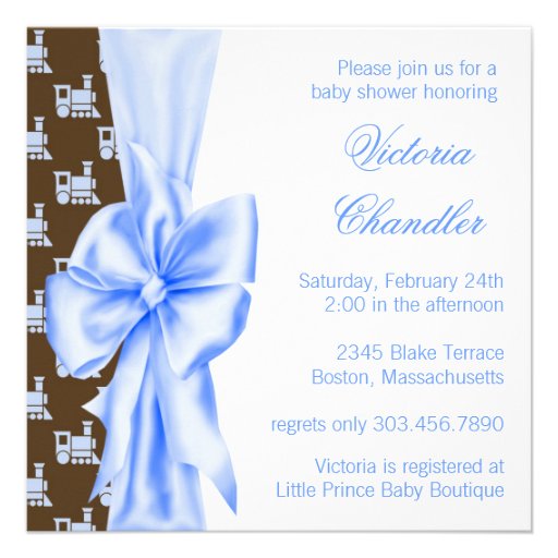 Brown and Blue Train Baby Boy Shower Invite