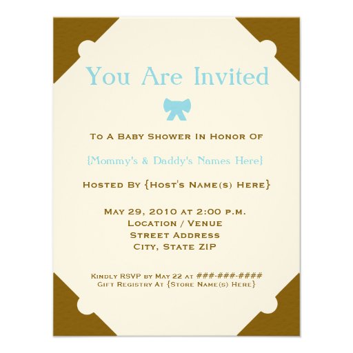 Brown and Blue Umbrella Baby Shower Invitation