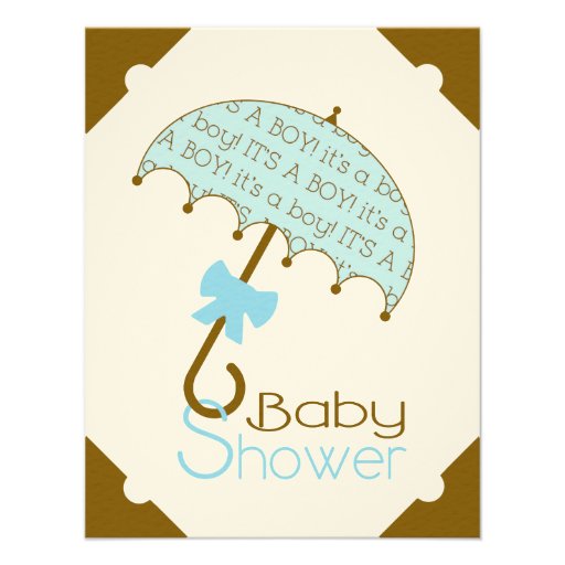 Brown and Blue Umbrella Baby Shower Invitation