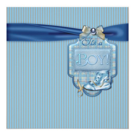 Brown and Blue Vintage Baby Boy Shower Invite