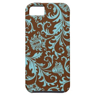 Brown And Blue Vintage Floral Damasks Pattern Iphone 5 Cover