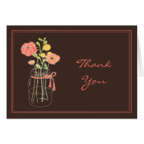 Brown and Coral Mason Jar Thank You Cards cards