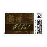 Brown and cream damask wedding postage