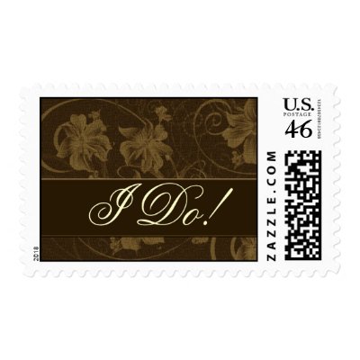 Brown and cream damask wedding postage