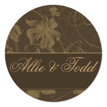Brown and cream damask wedding stickers by perfectpostage Brown and cream damask wedding stickers