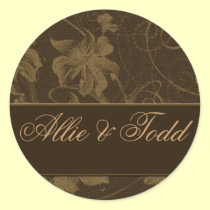 Brown and cream damask wedding stickers stickers