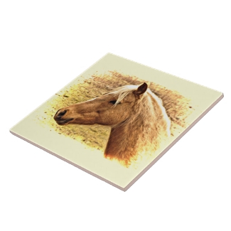 Brown and Gold Horse Animal Ceramic Tile