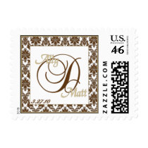 Brown and Gold Monogram Wedding Postage postage