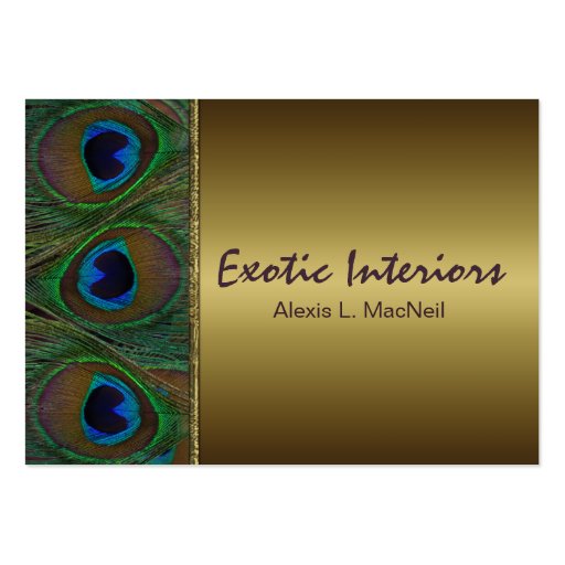 Brown and Gold Peacock Feathers Business Card (front side)