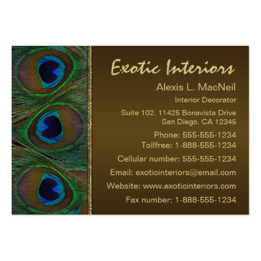 Brown and Gold Peacock Feathers Business Card (back side)