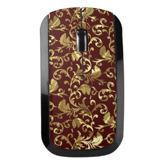 Brown And Gold Vintage Floral Damask Wireless Mouse