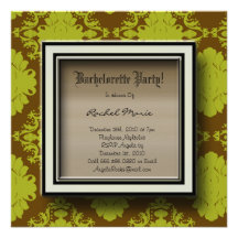 Brown and Green Damask Bachelorette Party Invitati Invitation
