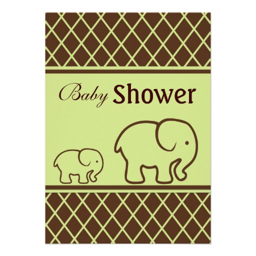 Brown and Green Elephants and Diamonds Baby Shower Personalized Invitations