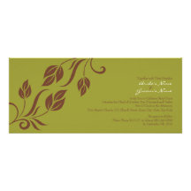 Brown and Green Floral Leaves Wedding Invitation