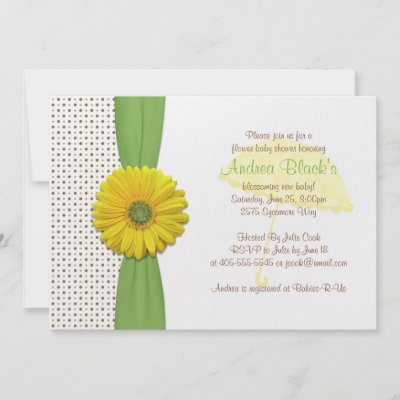 Daisy Baby Shower Theme on Pretty Green And Brown Polka Dot Yellow Gerbera Daisy Baby Shower