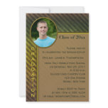 Brown and Green Stripe Photo Graduation Invitation