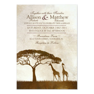 Brown and Ivory African Giraffe Wedding Invitation