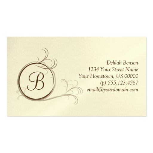 Brown and Ivory Pearlized Monogram Business Card (front side)