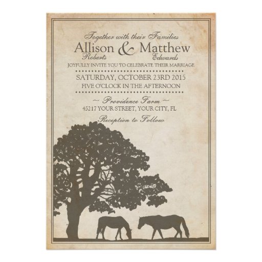 Brown and Ivory Vintage Horse Farm Wedding Custom Invitation