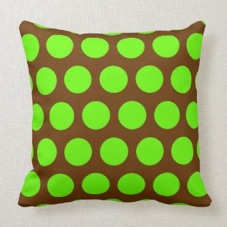 Brown and Lime Green Polka Dots Throw Pillow