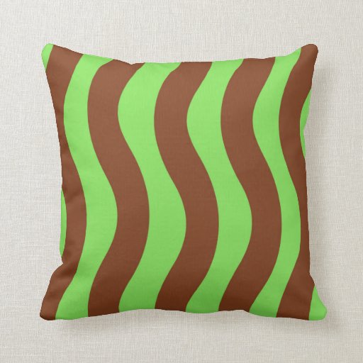 Brown and Lime Green Wavy Stripes Throw Pillow Zazzle