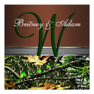 Brown and Mossy Green Camo Wedding Invitations