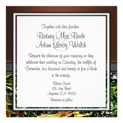Brown and Mossy Green Camo Wedding Invitations