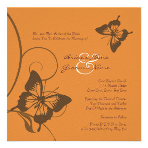 Brown and Orange Butterfly Wedding Invitation