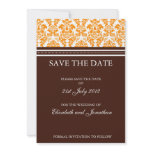 Brown and Orange Damask Save The Date Postcard Personalized Invite