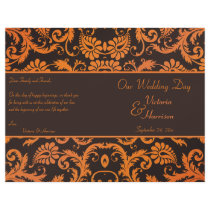 Brown and Orange Damask Wedding Program Full Color Flyer