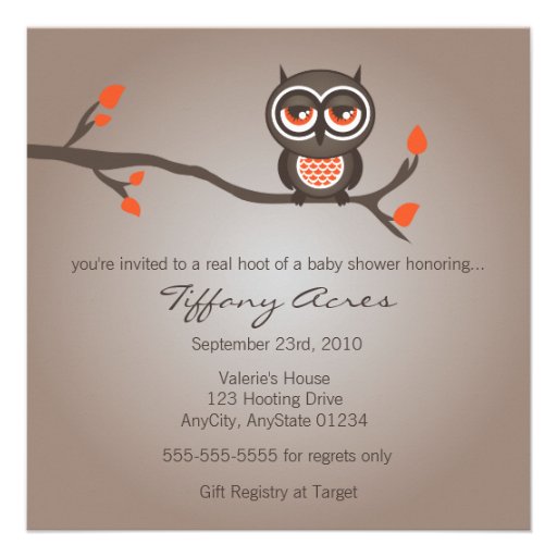 Brown and Orange Owl Baby Shower Invitation