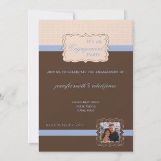 Brown and Periwinkle Scalloped Engagement Party invitation