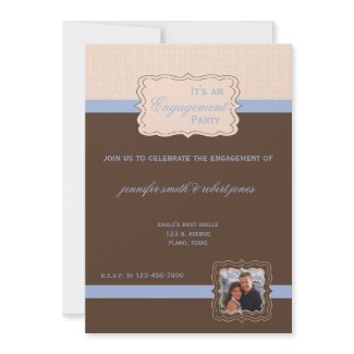 Brown and Periwinkle Scalloped Engagement Party invitation