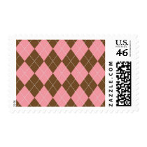 Brown and Pink Argyle Pattern postage by fantasian_angel Brown and Pink Argyle Pattern postage