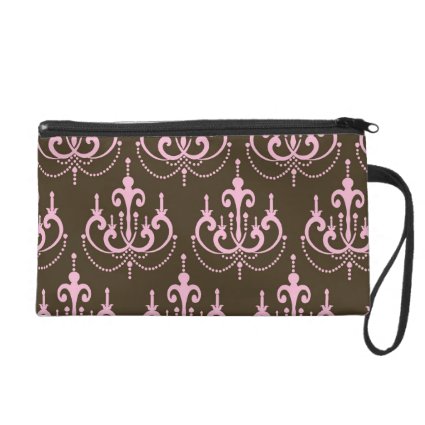 brown and pink chandelier french damask wristlet purses