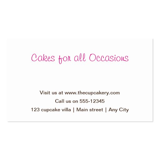 Brown and Pink Cute Cake Bakery Business Cards (back side)