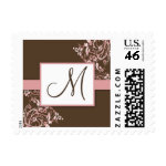 Brown and Pink Floral Monogram Wedding Stamps stamp