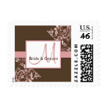 Brown and Pink Floral Scroll Monogram Postage