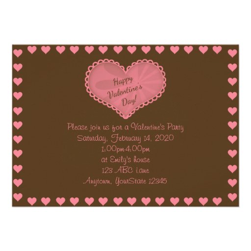 Brown and Pink Heart Valentine Party Invitation (front side)