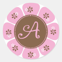 Brown and Pink Monogram A Round Stickers