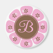 Brown and Pink Monogram B Refrigerator Magnet