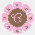 Brown and Pink Monogram C Round Sticker
