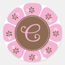 Brown and Pink Monogram C Round Sticker