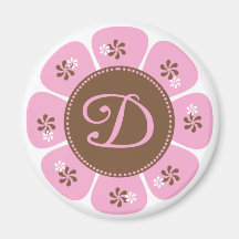 Brown and Pink Monogram D Refrigerator Magnet