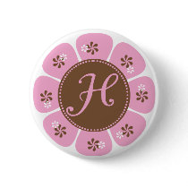 Brown and Pink Monogram H buttons by weddingsareus Brown and Pink Monogram H buttons